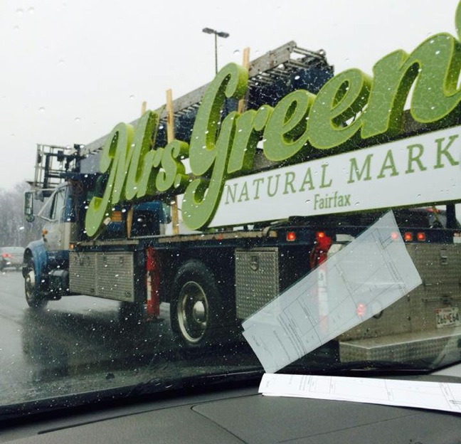 Mrs. Green's Fairfax sign in transit