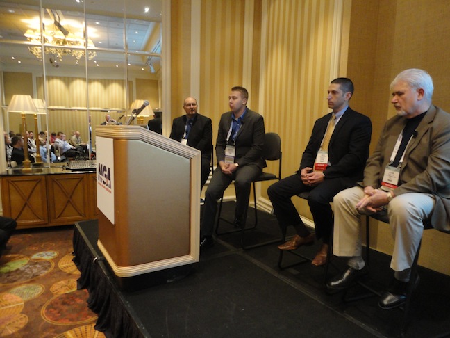 Pinpoint Software Speaker Panel Picture -L to R Mark Beaty, Formerly Roundys; Andrew Hoeft, Pres. Pinpoint Software; Troy Vosburgh, Festival Foods; Alan Alden, T.A. Solberg Co. DSC02533