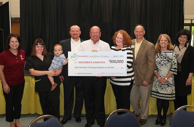 Robin Rowan, director, Children's Miracle Network Hospitals, Trinity Mother Frances Foundation; Amanda Dingler and son Carter, CMN's 2015 Miracle Child; Dewayne Stephens, scout executive, Boy Scouts of America, East Texas Area Council; Rick Rayford, president and CEO, Brookshire Grocery Co.; Terri Smith, executive director, Children's Advocacy Center of Smith County; Dennis Cullinane, executive director, East Texas Food Bank; Jackie Cannon, executive director, Champions for Children; and Lana Peacock, executive director, East Texas Crisis Center.