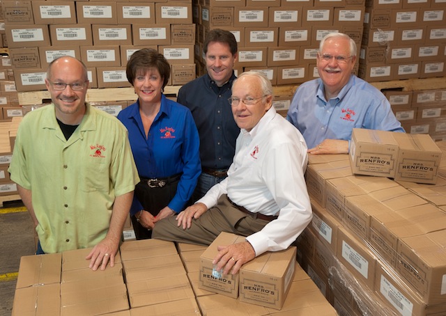 Doug, Becky, James, Jack (white shirt) and Bill Renfro in the company’s warehouse.