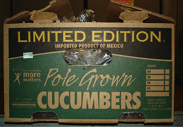 A packing carton of "Limited Edition" pole grown cucumbers recalled by Andrew & Williamson Fresh Produce.