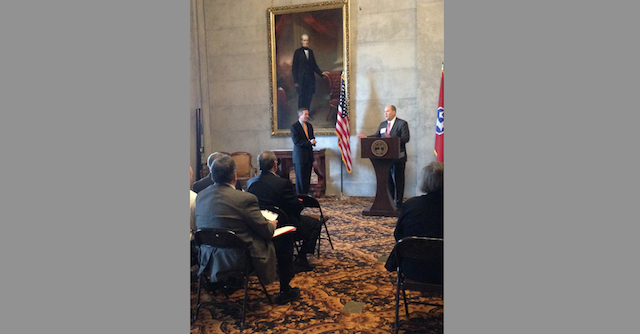 TGCSA's Rob Ikard, speaking, with Tennessee Secretary of State Tre Hargett.