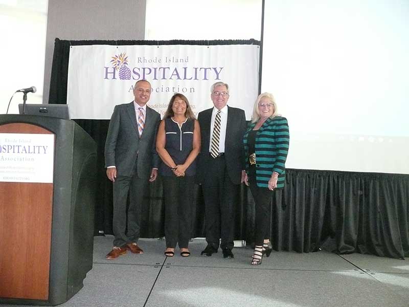 Bahjat Shariff, chair of the Rhode Island Hospitality Association; Rachel Roginsky, Pinnacle Advisory Group; Hudson Riehle, NRA; and Dale Venturini, president and CEO, Rhode Island Hospitality Association.