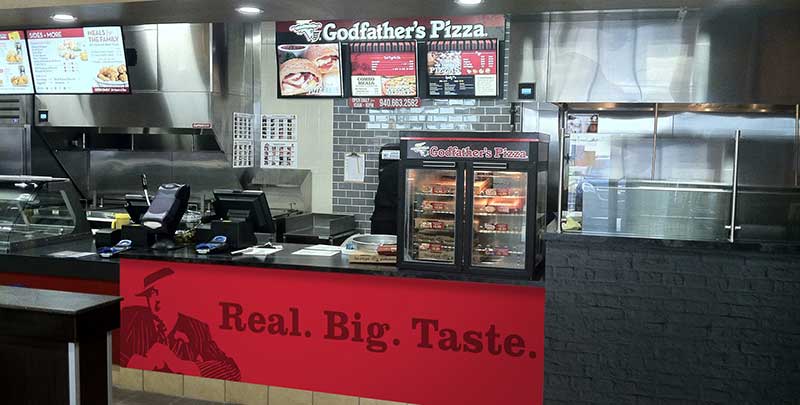 The Godfather’s Pizza Express inside the Love’s Travel Stop in Quanah, Texas, opened in July.