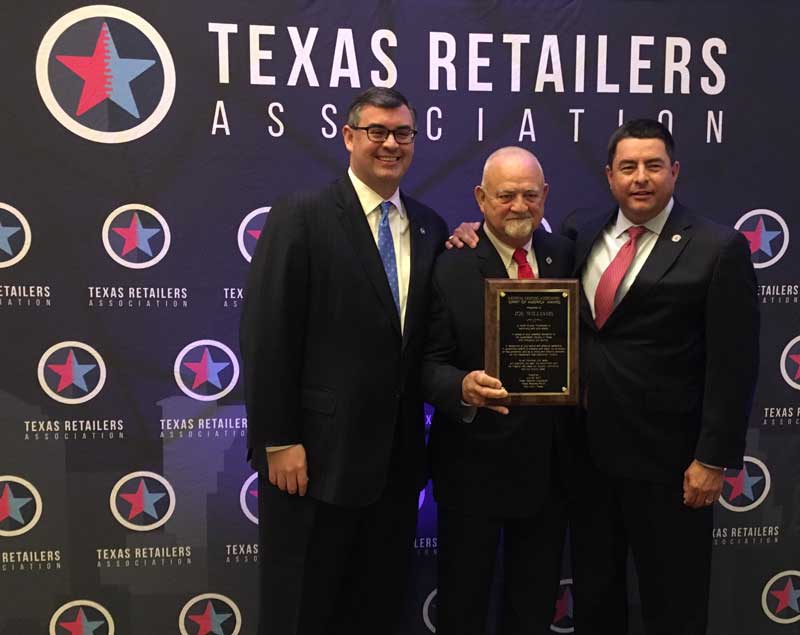 Greg Ferrara, NGA; Joe Williams, NGA Spirit of America award winner; George Kelemen, Texas Retailers Association.