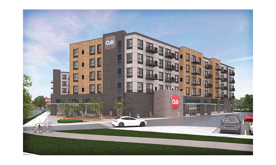 A rendering of Cub's Minneapolis mixed-use development store