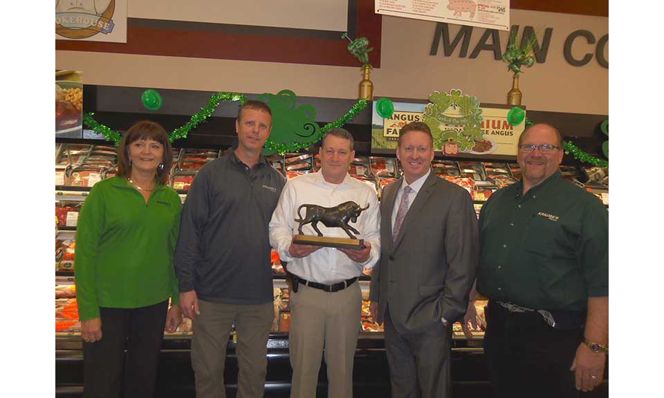 Kari Olson and Dalles Krause, Krause’s co-owners; Roy McKenzie, meat manager, Krause’s Garrison; Tony Ott, Supervalu director—meat; and Shannon Staehr, store manager, Krause’s Garrison.