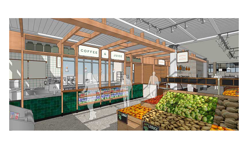 A rendering of the planned Vintage Grocers store.