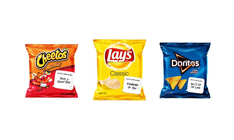 Three bags of Frito-Lay snacks with the new packaging