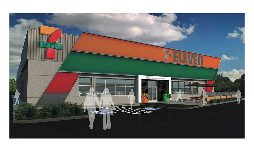 A rendering of 7-Eleven's Texas Motor Speedway store