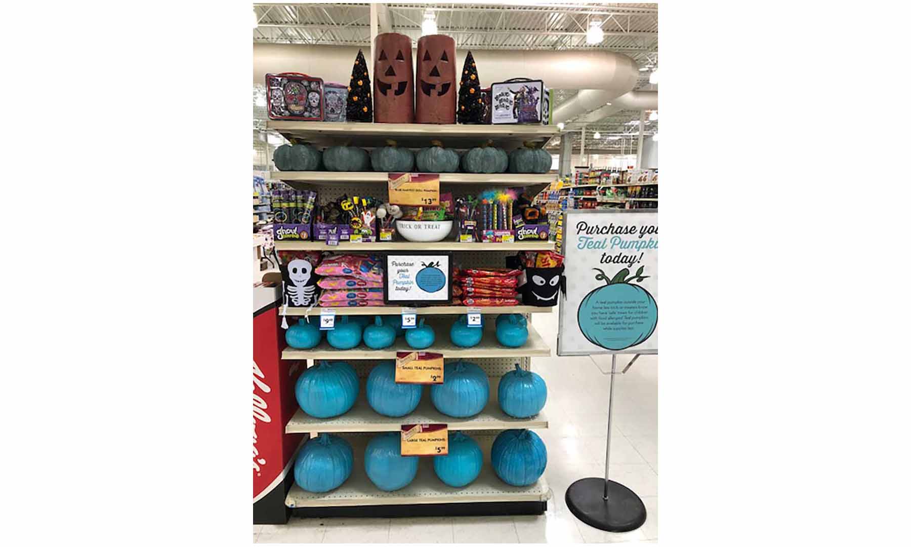 A teal pumpkin display