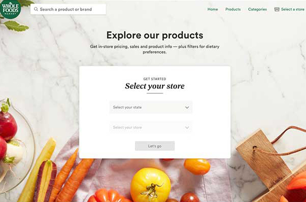 Whole Foods product catalog webpage