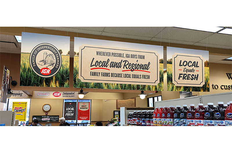 IGA Local Equals Fresh outdoor signage