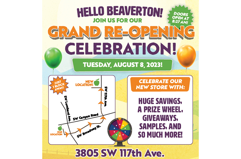 Natural Grocers' flyer for its store reopening in Beaverton, Oregon.