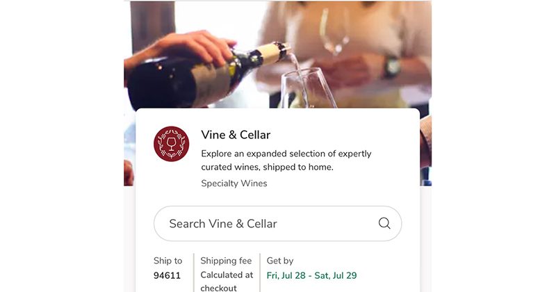 Safeway Albertsons vine and cellar wine delivery on its mobile app