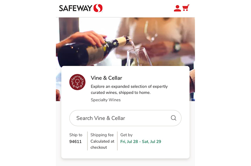 Safeway Albertsons vine and cellar wine delivery on its mobile app