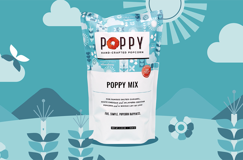 Poppy's new popcorn packaging