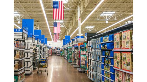 Walmart has American flags on display to maximize Fourth of July sales.