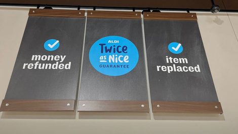 Aldi Twice is Nice banner in store