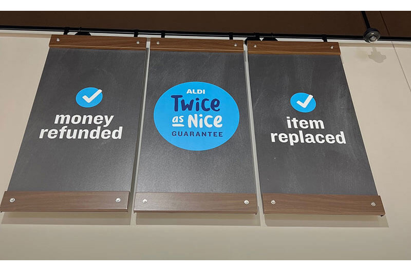 Aldi Twice is Nice banner in store