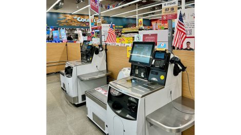 image of self-checkout lane at grocery store