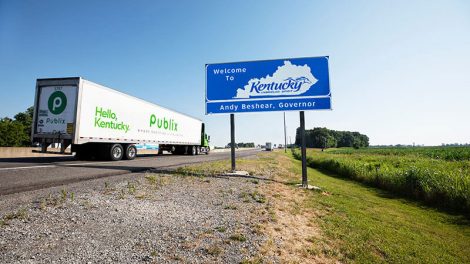 image of Publix truck crossing Kentucky state line