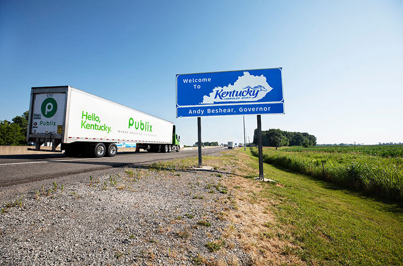 image of Publix truck crossing Kentucky state line