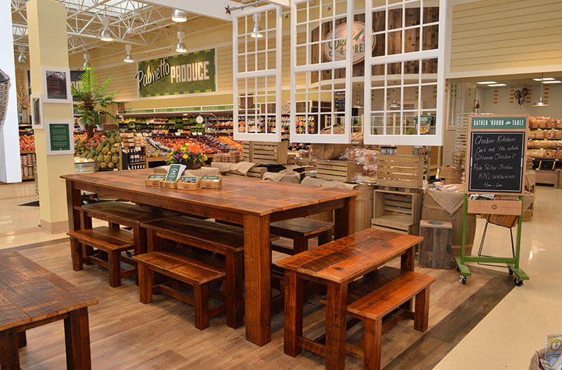 image of community table in Lowes Foods store