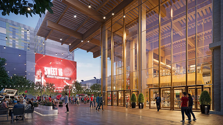 image of the future pedestrian plaza outside the expanded George R. Brown Convention Center in Houston