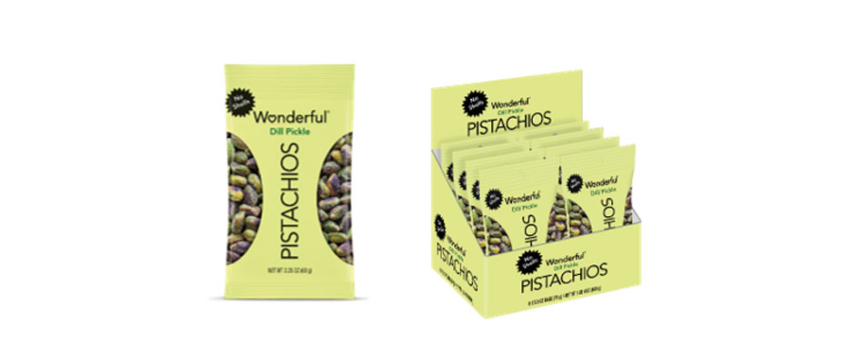 image of Wonderful Pistachios dill pickle flavor packages