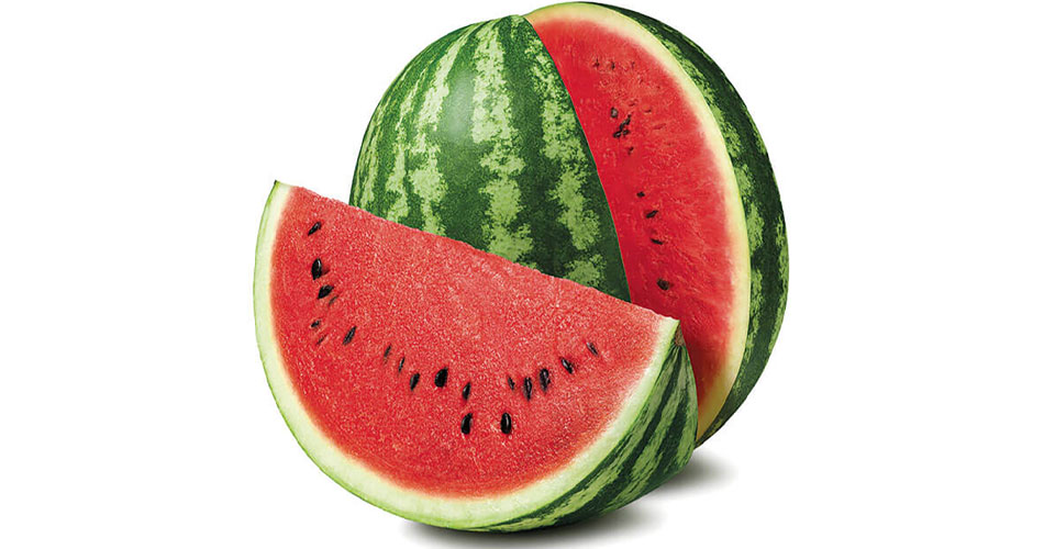 image of green-striped watermelon with one slice cut
