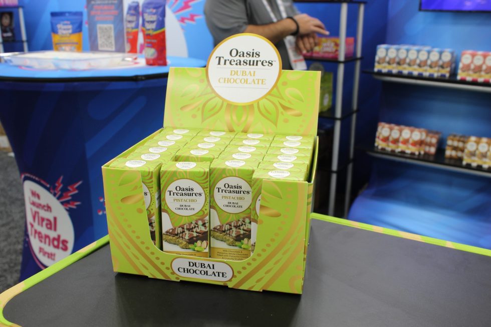 Oasis Treasures' Dubai Chocolate bars, one of the multiple Dubai chocolate products found on the show floor