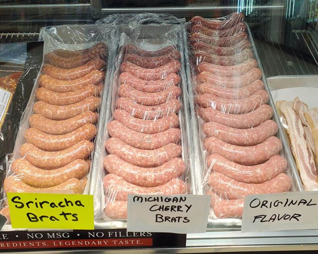 photo of brats in meat case