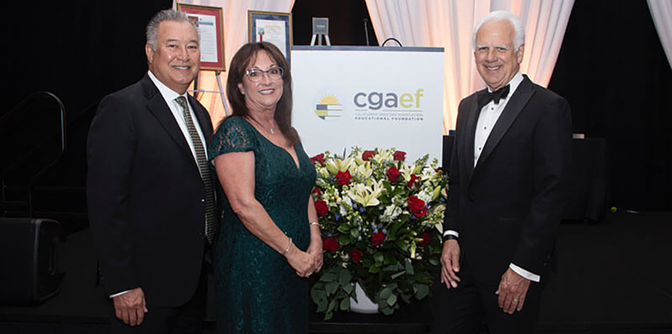 photo of Willie and Mary Crocker and Pete Van Helden at induction into CGAEF Hall of Achievement
