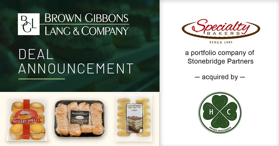 Brown Gibbons Lang & Company (BGL) is pleased to announce the sale of Specialty Bakers to HC Private Investments.