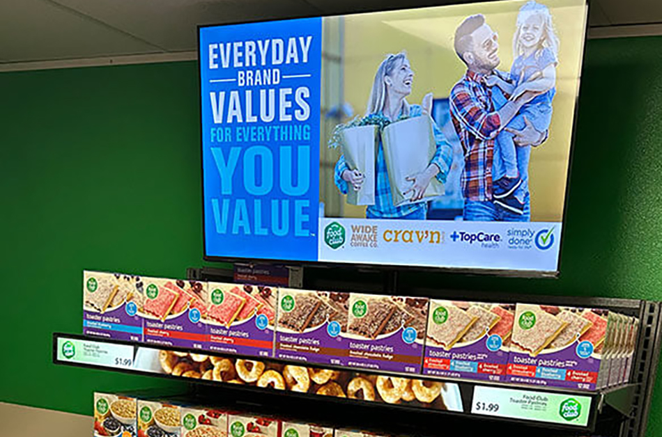 image of endcap using digital signage and shelf tags