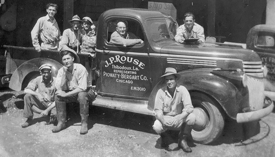 black-and-white photo of JP Rouse Produce Truck