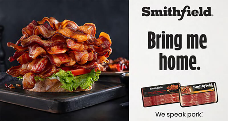 Smithfield Foods POS display showing plate filled with bacon