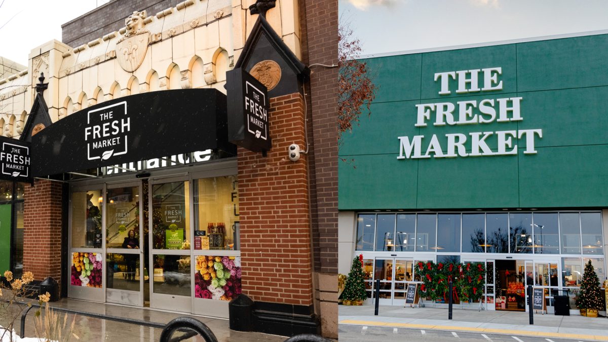 The storefronts of The Fresh Market’s newest locations in Old Town, Chicago (left), and Lexington, Kentucky (right). Photo courtesy of The Fresh Market.