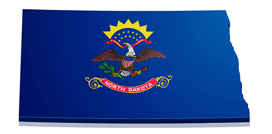image of outline of North Dakota with flag overlaid