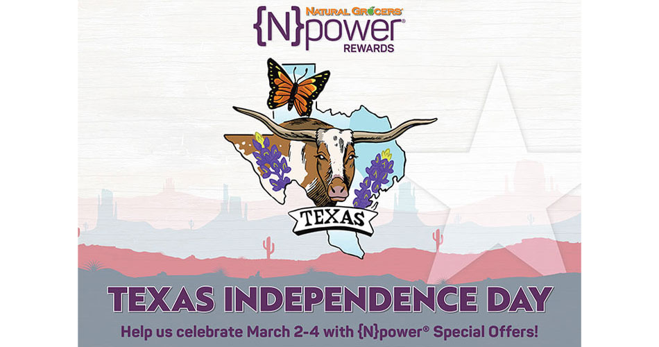 graphic with Natural Grocers Texas Independence Day logo