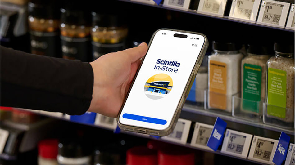 image of mobile phone with Walmart Scintilla In Store app open
