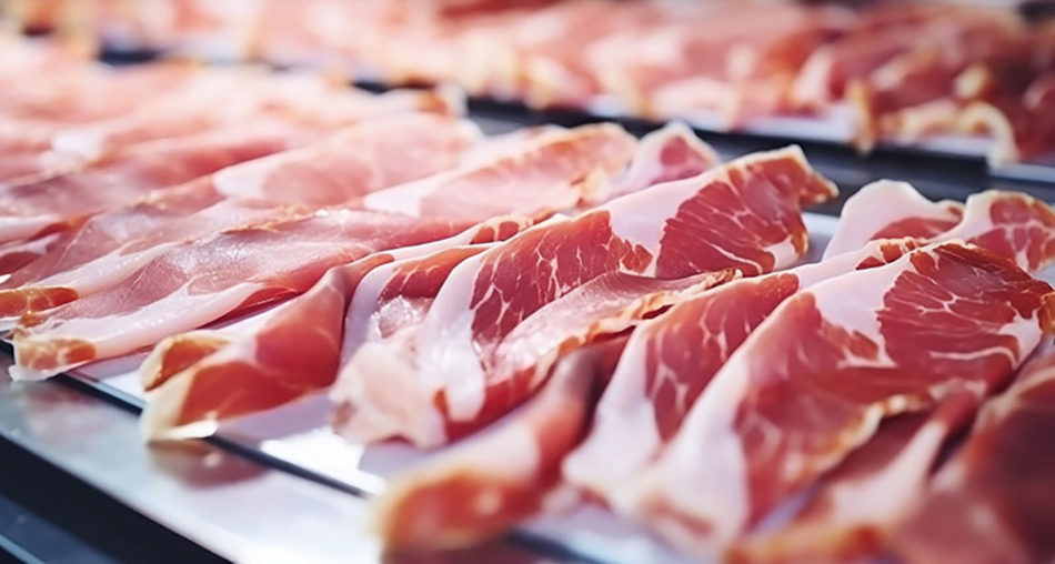 photo of bacon at pork processing plant