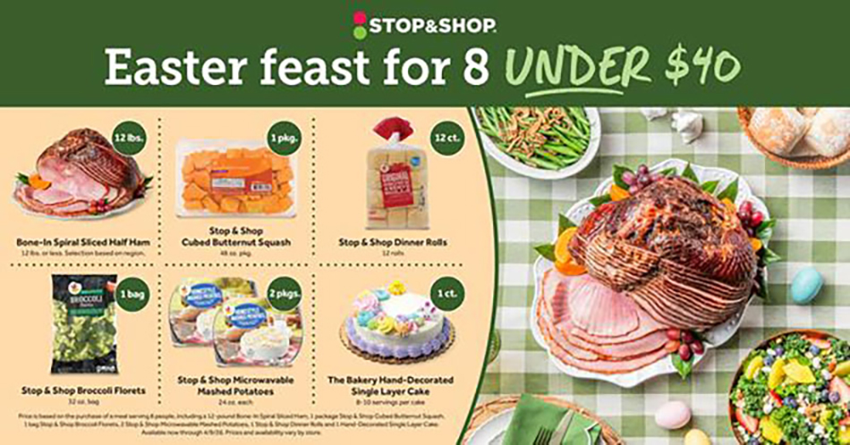 graphic showing products included in Stop & Shop Easter ham meal special