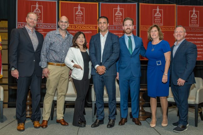 Left to right: NJFC Chair Jason Read, Wawa; panel moderator Lawrence Inserra III, PriceRiteSupermarkets; panelists Alice Fang, C&S Wholesale Grocers; Michael Johnson, Ph. D., New Jersey Innovation Institute; and Seth Nieman, ClearDemand; along with NJFC President and CEO Linda Doherty; and NJFC Associate Vice Chair Gary Capozzi, Pepsi Beverages.