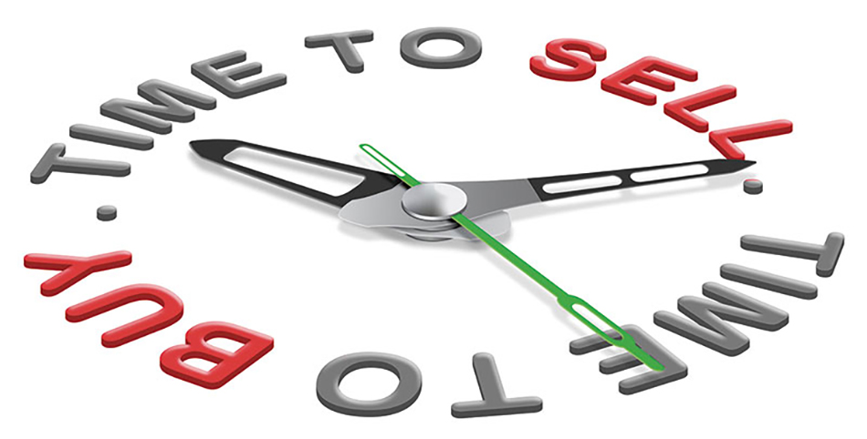image of clock face with Time to Sell, Time to Buy on it, illustrating topic for Crossroads column
