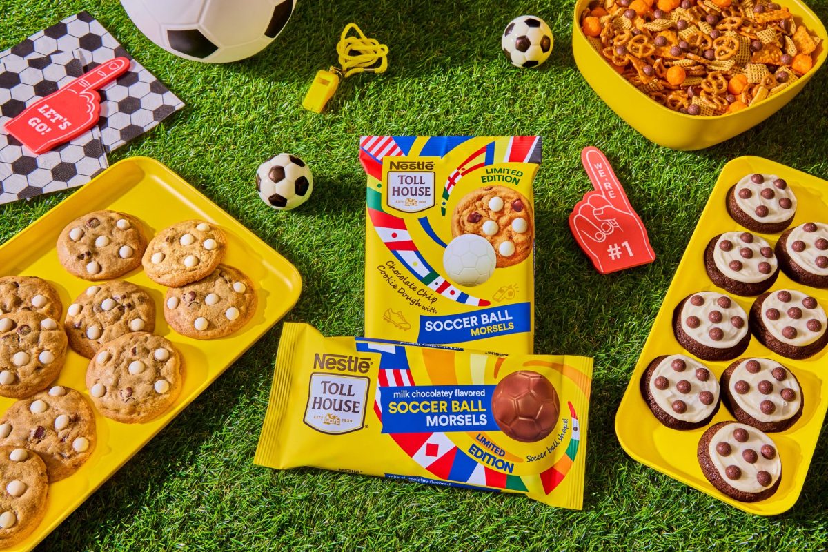 Nestlé Toll House milk chocolate soccer ball morsels and chocolate chip cookie dough with soccer ball morsels