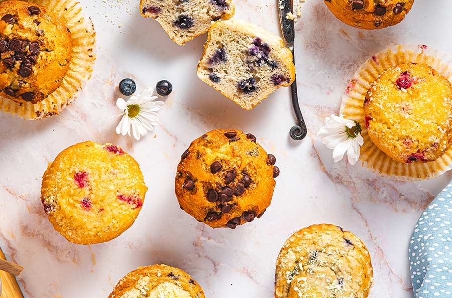 Blueberry Cranberry Choc Chip Muffins