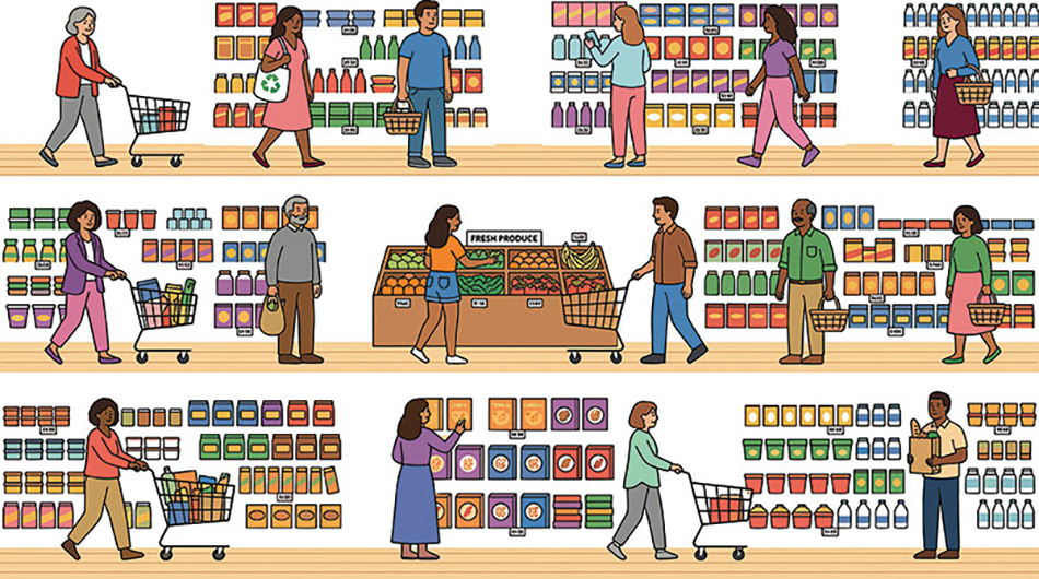graphic image showing multicultural shoppers