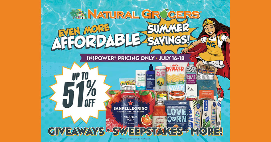 Graphic promoting Natural Grocers Summer Savings program